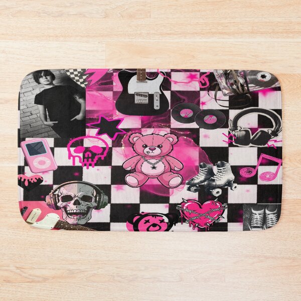 Item preview, Hot Pink Mall Goth Aesthetic Y2K Scenecore Checkered Collage designed and sold by Side By Side Studio.