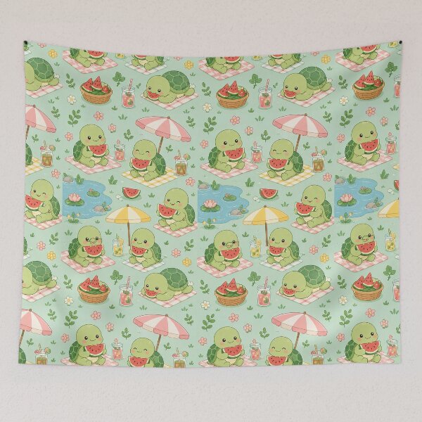 Item preview, Cute Turtle Watermelon Picnic Kawaii Pattern designed and sold by Soft Berry Studio.
