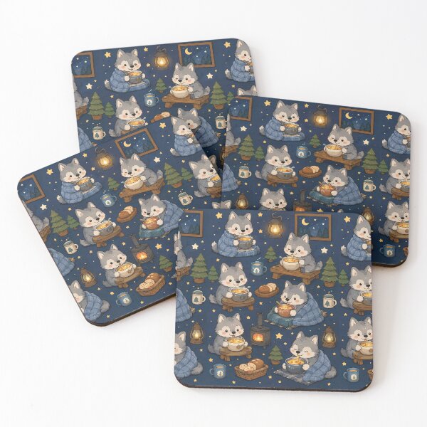 Item preview, Cute Wolf Pup Cozy Soup Night Kawaii Pattern designed and sold by Soft Berry Studio.