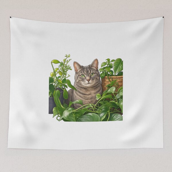 Item preview, A cat is sitting among the plants. designed and sold by Designfs.