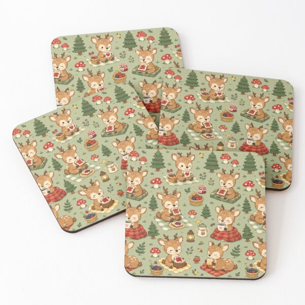 Item preview, Cute Deer Forest Breakfast Cozy Kawaii Pattern designed and sold by Soft Berry Studio.