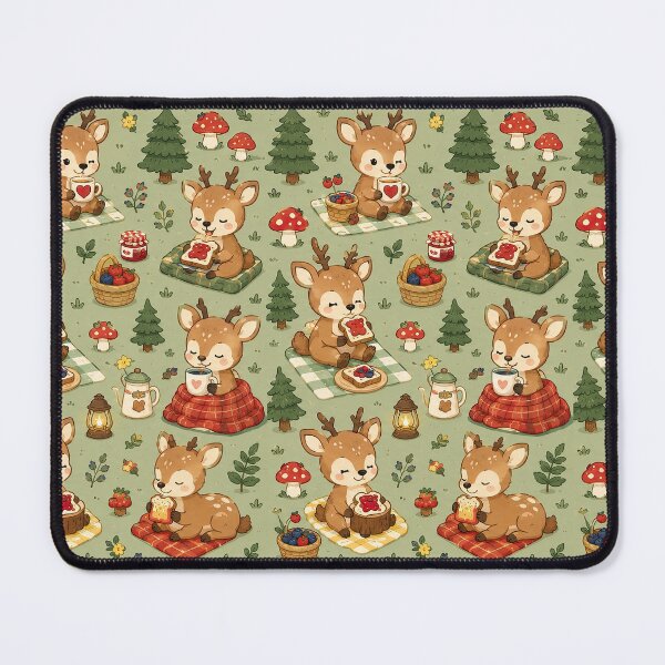 Item preview, Cute Deer Forest Breakfast Cozy Kawaii Pattern designed and sold by Soft Berry Studio.