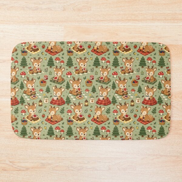 Item preview, Cute Deer Forest Breakfast Cozy Kawaii Pattern designed and sold by Soft Berry Studio.