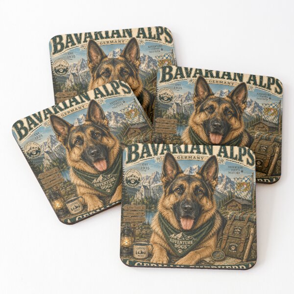 Item preview, Bavarian Alps German Shepherd  Germany Mountain Adventure  Vintage Outdoor Camping Dog T-Shirt designed and sold by TeeVibeHaus.