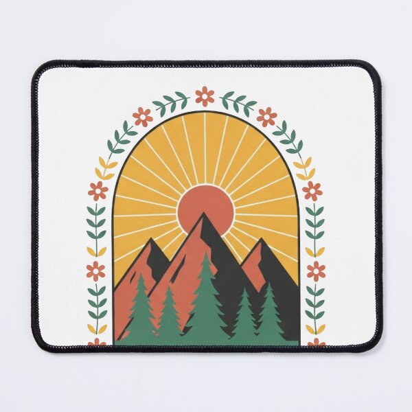 Item preview, Boho Mountain Sunrise Floral Arch | Earthy Nature Retro Print designed and sold by Dzblack.