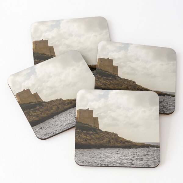 Item preview, Solitary Coastal Watchtower on Rocky Headland Overlooking Sea and Dramatic Cloudy Sky designed and sold by Nmallia.