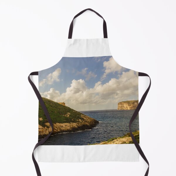 Item preview, Dramatic Coastal Cliffs and Green Headland Overlooking a Calm Blue Bay Under Cloudy Sky designed and sold by Nmallia.