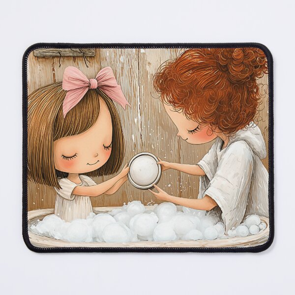 Item preview, Bubble Bath Best Friends – Whimsical Cute Girls Bathroom Art designed and sold by WhimsyWink.