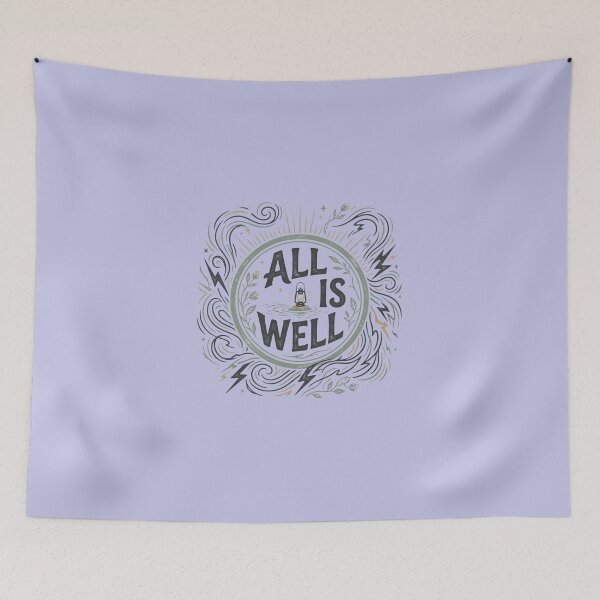 Item preview, All Is Well Vintage Typography T-Shirt | Minimalist Lantern Nature Quote | Inspirational Retro Aesthetic Design designed and sold by Bhaskar Digital Art.