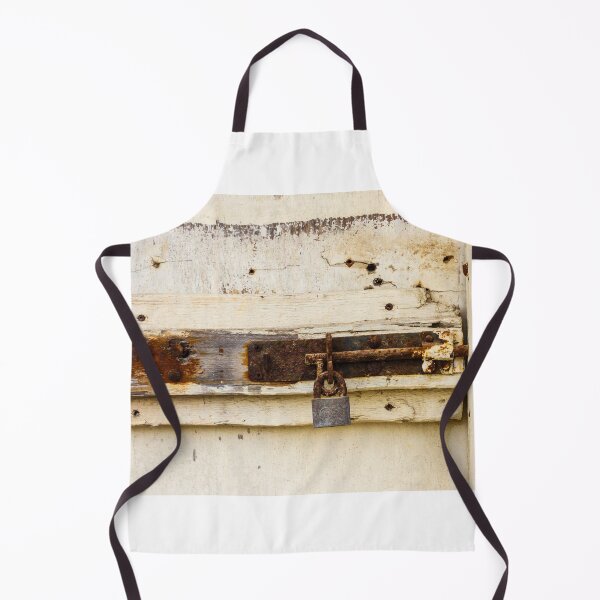 Item preview, Rusty Padlock and Corroded Metal Latch on Weathered Painted Wooden Door Panel designed and sold by Nmallia.