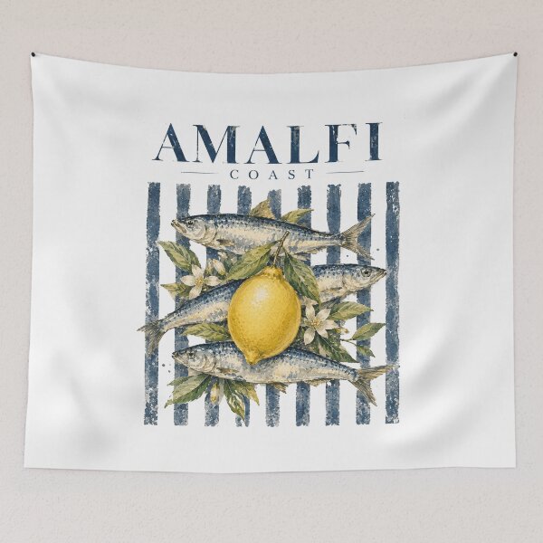 Item preview,  Vintage Amalfi Coast Sardines & Lemon Watercolor Travel | Mediterranean Coastal Botanical Art designed and sold by SOUFIANE1991.