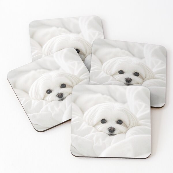 Item preview, Fluffy White Maltese Dog Rests on Plush Bed designed and sold by Lucia Amaris Art.