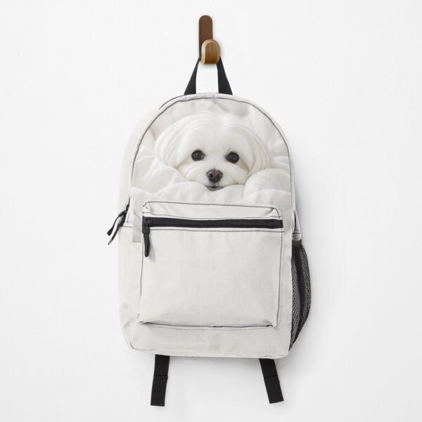 Item preview, Fluffy White Maltese Dog Rests on Plush Bed designed and sold by Lucia Amaris Art.