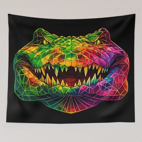 Item preview, Colorful Geometric Crocodile Head Art – Neon Polygonal Alligator Illustration designed and sold by Geometric Art..