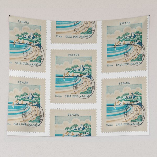 Item preview, Cala dOr Majorca White Cove Pine Coast Stamp Sticker designed and sold by stickercuffs.