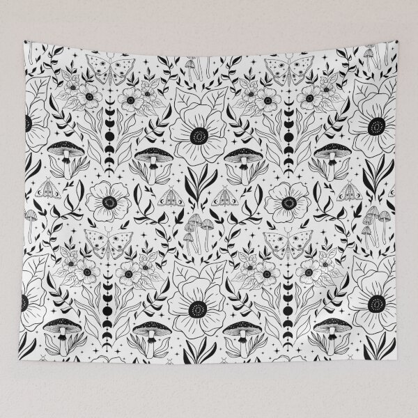 Item preview, Whimsigoth Moth Moon Damask Black on White designed and sold by WonderAndWhim.