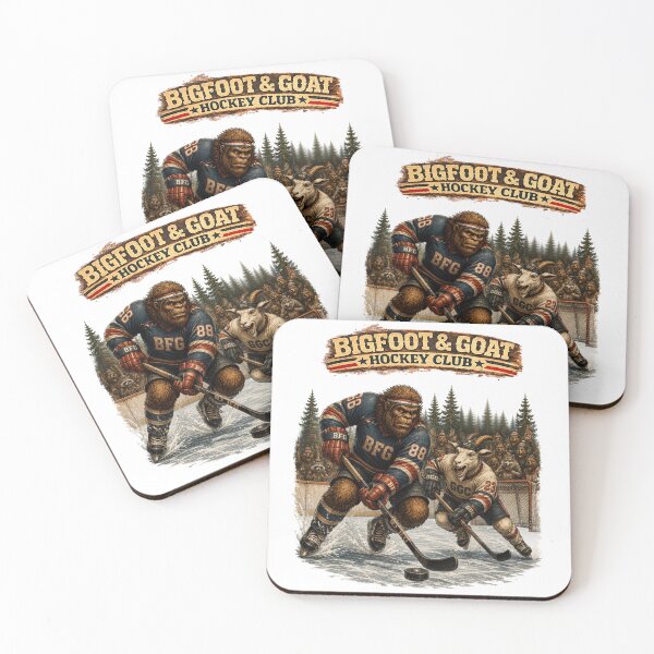Item preview, Bigfoot and Goat Hockey Club Funny Vintage Ice Hockey Design designed and sold by NicheBloom.