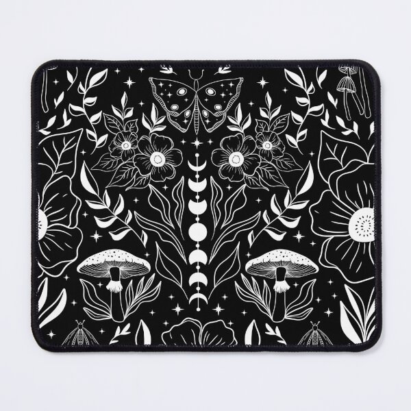Item preview, Whimsigoth Moth Moon Damask White on Black designed and sold by WonderAndWhim.