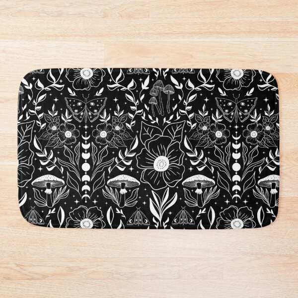 Item preview, Whimsigoth Moth Moon Damask White on Black designed and sold by WonderAndWhim.