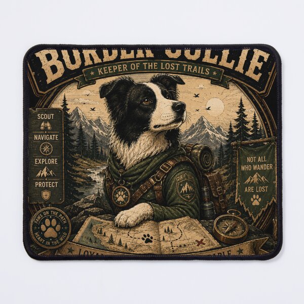Item preview, Border Collie Keeper of the Lost Trails Vintage Adventure Dog Retro Hiking T-Shirt designed and sold by TeeVibeHaus.