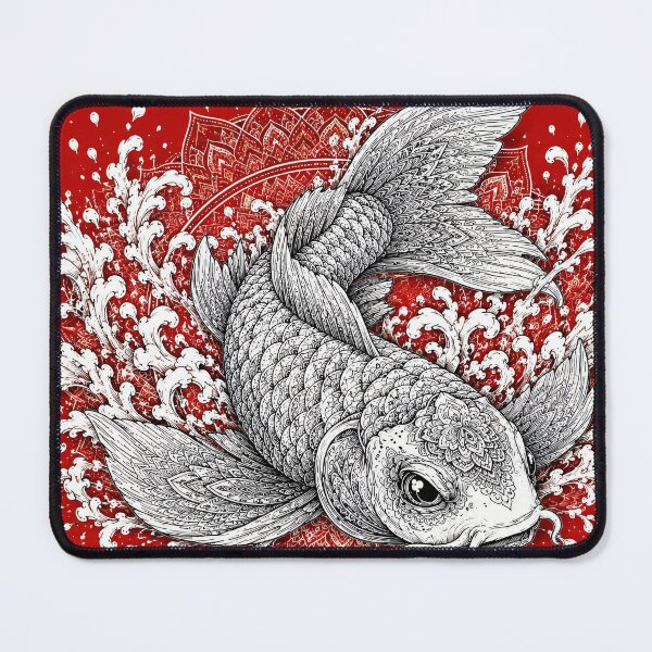 Item preview, Black and White Koi Fish Mandala Art on Red Background | Japanese Sacred Geometry Wall Art | Ornamental Animal Illustration | Zen Tattoo Style Decor designed and sold by suryabumblee.
