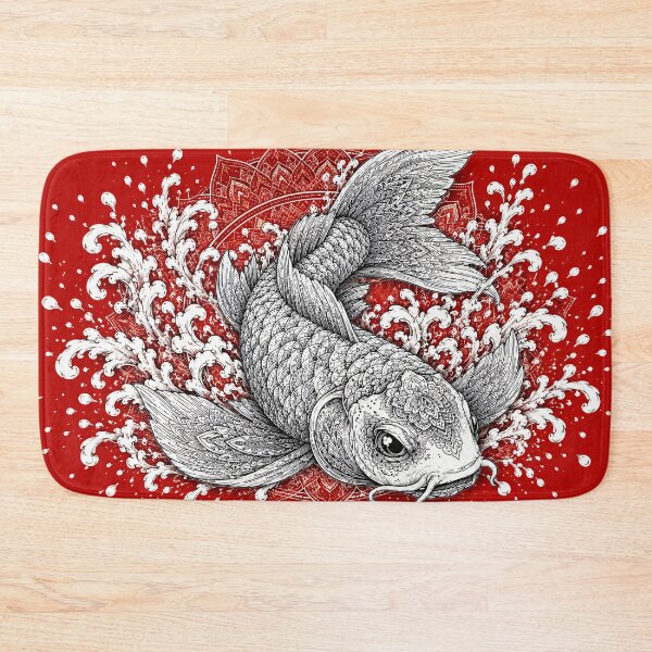 Item preview, Black and White Koi Fish Mandala Art on Red Background | Japanese Sacred Geometry Wall Art | Ornamental Animal Illustration | Zen Tattoo Style Decor designed and sold by suryabumblee.