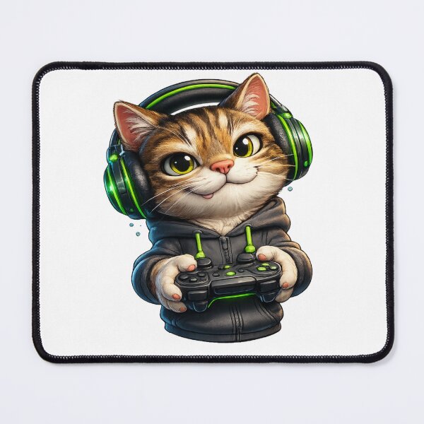 Item preview, Cute Gamer Cat – Adorable 3D Cartoon Gaming Kitten designed and sold by AlexLineArt.