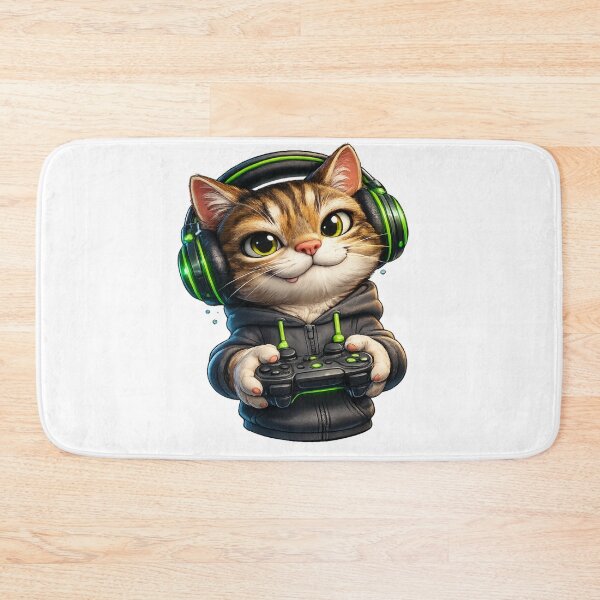Item preview, Cute Gamer Cat – Adorable 3D Cartoon Gaming Kitten designed and sold by AlexLineArt.
