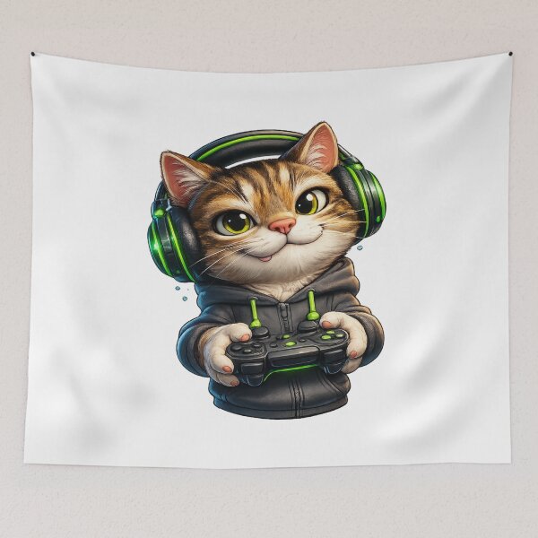 Item preview, Cute Gamer Cat – Adorable 3D Cartoon Gaming Kitten designed and sold by AlexLineArt.