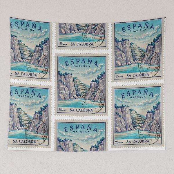 Aperçu de l'œuvre Sa Calobra Majorque Canyon Serpentine Road Stamp Sticker créée et vendue par stickercuffs.