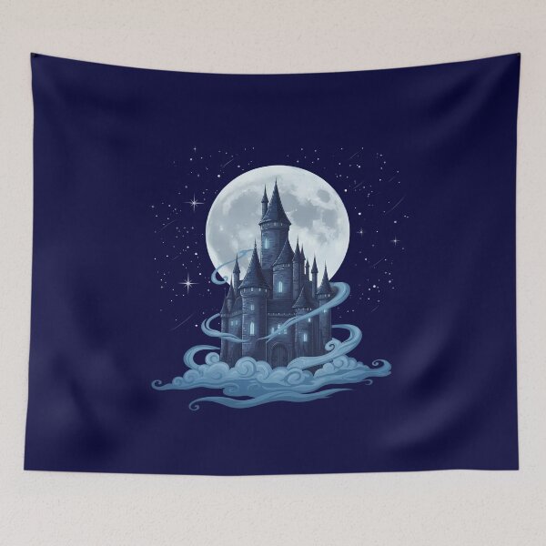 Item preview, Magical Castle With Moon And Stars Fantasy Night Sky Dreamy Illustration designed and sold by andromeda-redd.