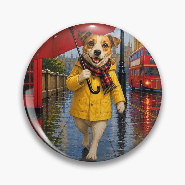 Item preview, Jack Russell walking in the rain with a red umbrella designed and sold by Nomad-Paws.