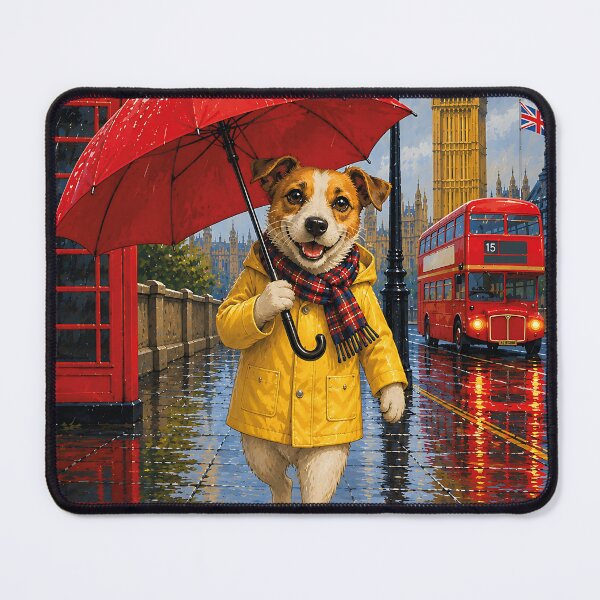 Item preview, Jack Russell walking in the rain with a red umbrella designed and sold by Nomad-Paws.