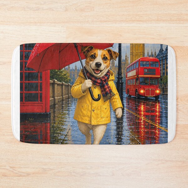 Item preview, Jack Russell walking in the rain with a red umbrella designed and sold by Nomad-Paws.