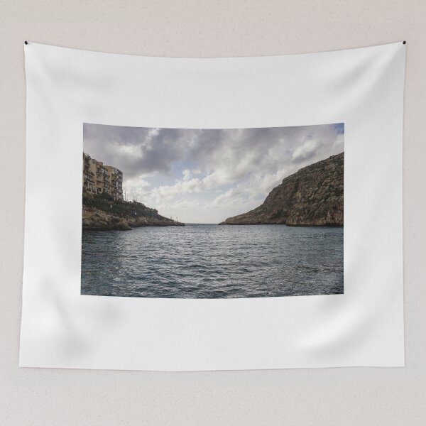 Item preview, Overcast Coastal Bay With Rocky Cliffs and Waterfront Apartments Overlooking Calm Sea designed and sold by Nmallia.