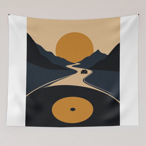Item preview, Vinyl Record Road Trip Poster | Retro Music Travel Art | Minimalist Landscape Print | Bauhaus Inspired Decor designed and sold by Studio pod Burom.