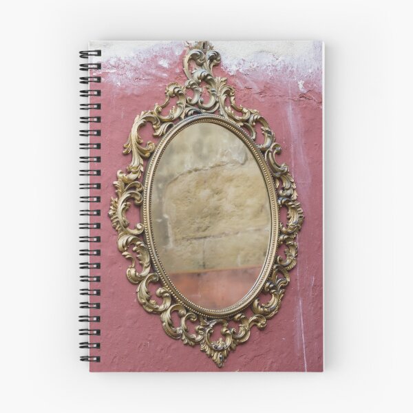 Item preview, Ornate Gold Mirror With Antique Baroque Frame Hanging On Textured Red Plastered Wall designed and sold by Nmallia.
