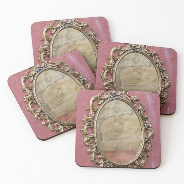 Item preview, Ornate Gold Mirror With Antique Baroque Frame Hanging On Textured Red Plastered Wall designed and sold by Nmallia.
