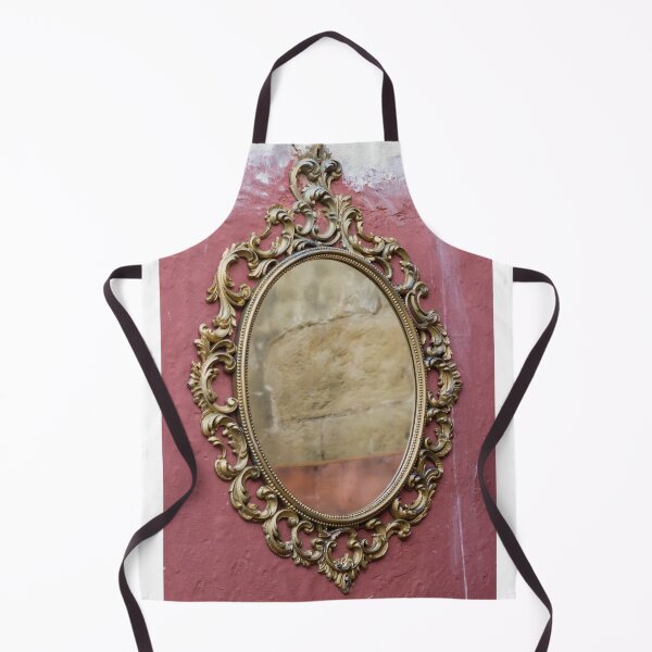 Item preview, Ornate Gold Mirror With Antique Baroque Frame Hanging On Textured Red Plastered Wall designed and sold by Nmallia.