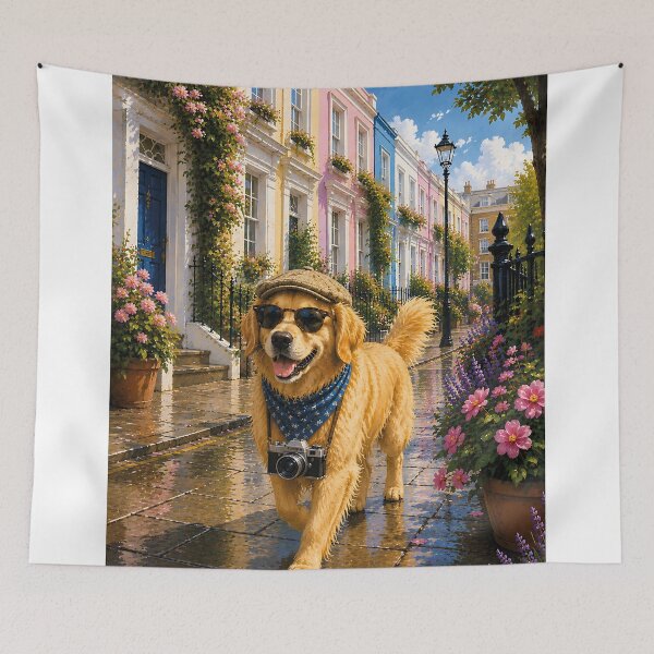Item preview, Golden Retriever visiting Notting Hill designed and sold by Nomad-Paws.