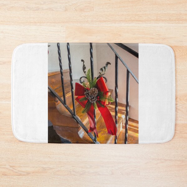 Item preview, Festive Red Bow With Pinecones And Evergreen Holiday Decoration On Wrought Iron Stair Railing designed and sold by Nmallia.
