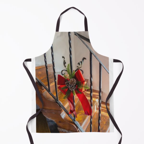 Item preview, Festive Red Bow With Pinecones And Evergreen Holiday Decoration On Wrought Iron Stair Railing designed and sold by Nmallia.