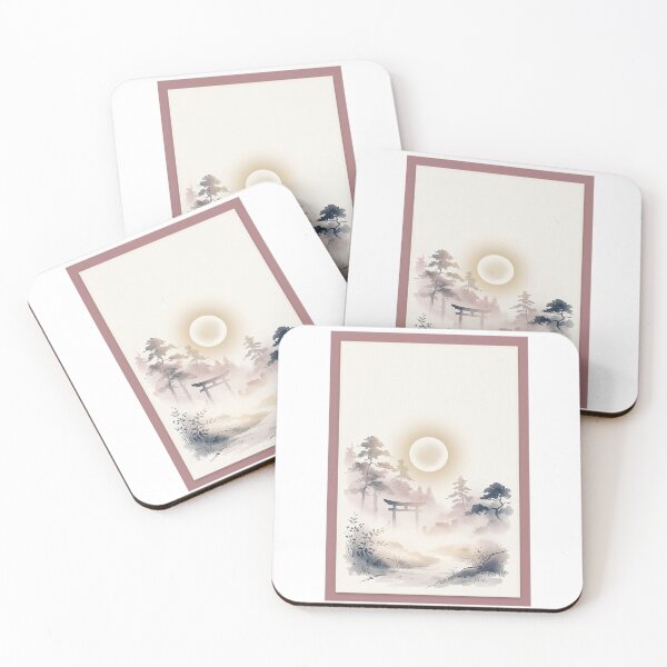 Item preview, Japanese Zen Landscape Poster – Misty Torii Gate, Sun & Sumi-e Ink Wash Art Print designed and sold by Wagara-J.