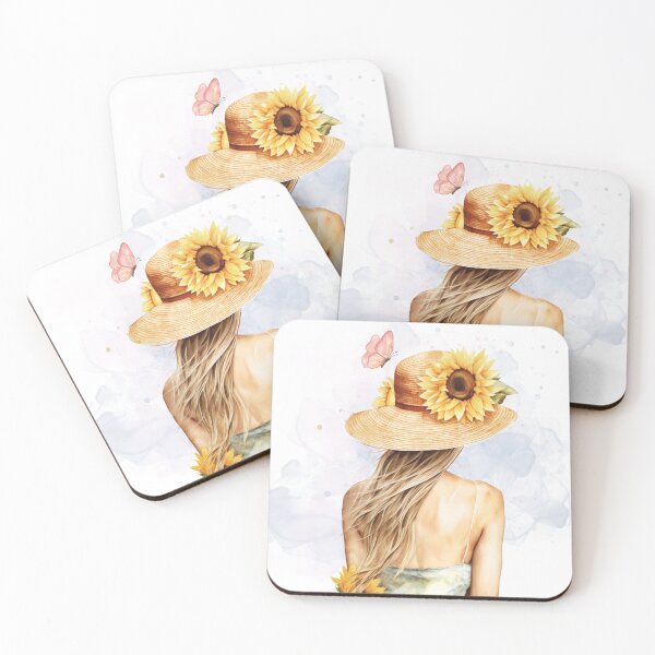 Item preview, Elegant Woman with Sunflowers Straw Hat Watercolor Art designed and sold by     Sela Art .