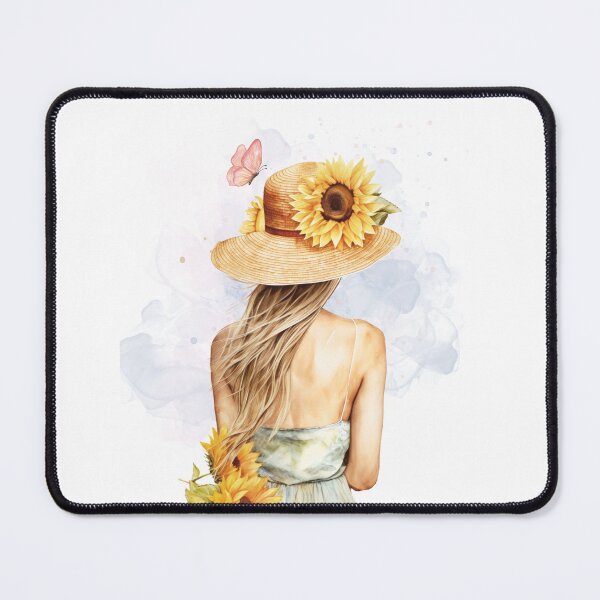 Item preview, Elegant Woman with Sunflowers Straw Hat Watercolor Art designed and sold by Sela Art .