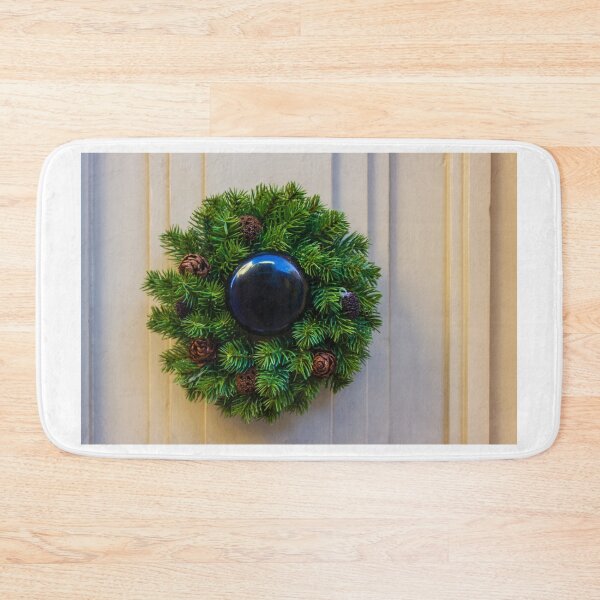 Item preview, Christmas Wreath With Pine cones Around Black Door Knob On Painted Front Door, Festive Holiday Decor designed and sold by Nmallia.