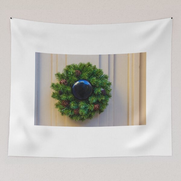 Item preview, Christmas Wreath With Pine cones Around Black Door Knob On Painted Front Door, Festive Holiday Decor designed and sold by Nmallia.