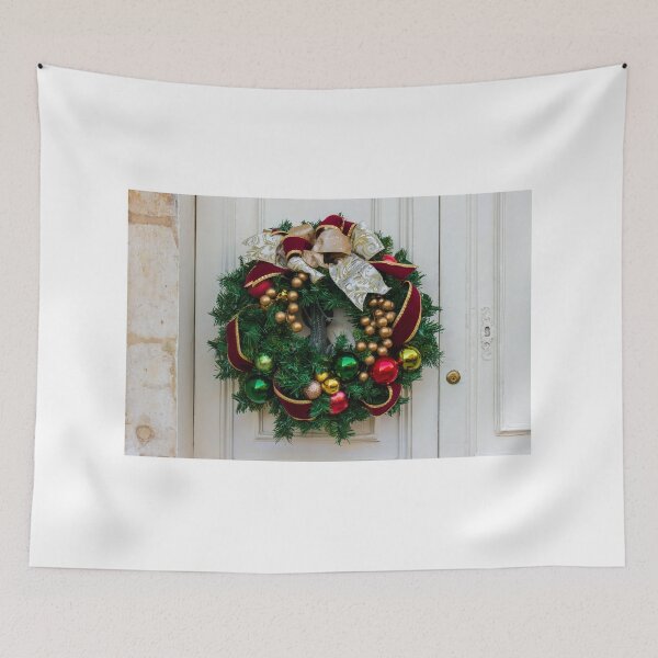 Item preview, Christmas Wreath With Pine cones Around Black Door Knob On Painted Front Door, Festive Holiday Decor designed and sold by Nmallia.