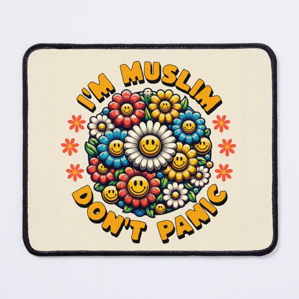 Item preview, I'm Muslim, Don't Panic – Retro Flower Power Smiley Design (Fun & Humor) designed and sold by D-Islamic.