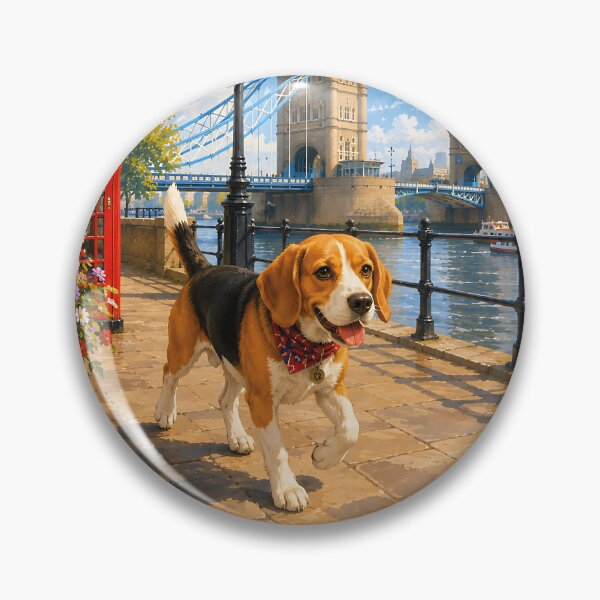Item preview, Beagle strolling near Tower Bridge designed and sold by Nomad-Paws.